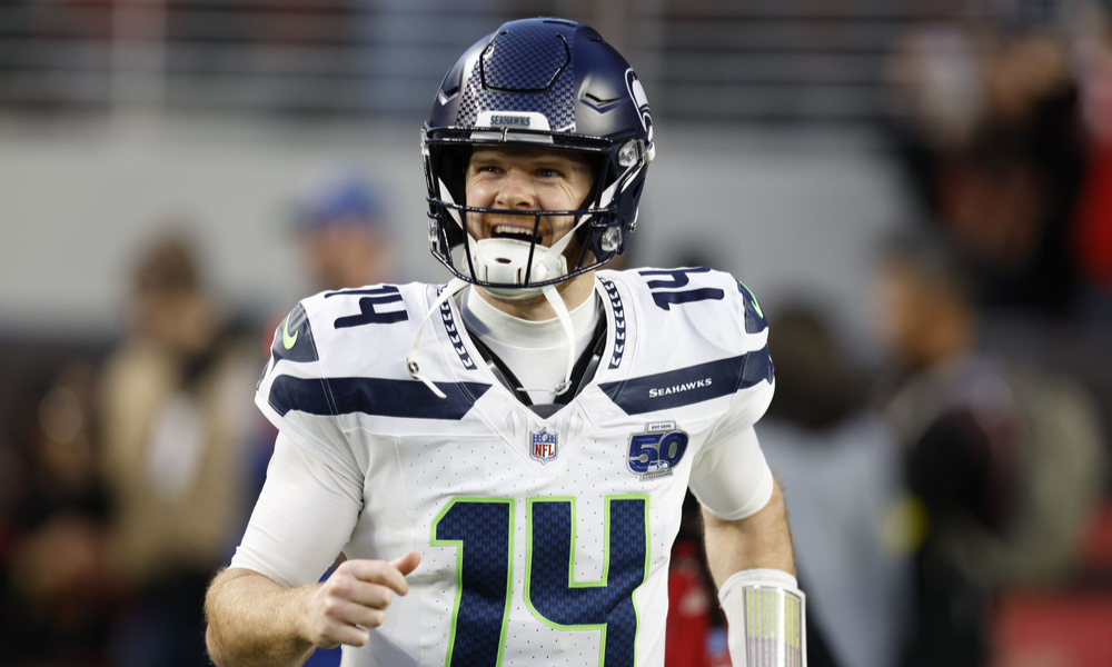 Closeup shot of Seattle Seahawks quarterback Sam Darnold.