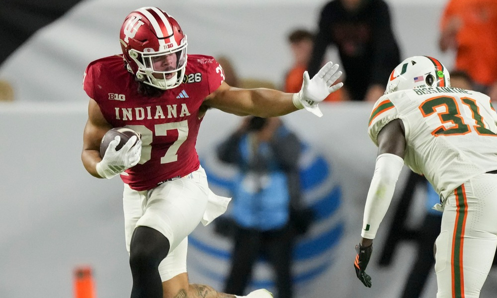 Closeup shot of Indiana Hoosiers tight end Riley Nowakowski.