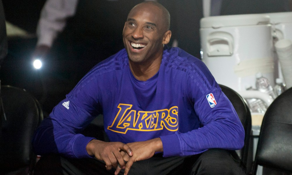 Kobe Bryant smiling before game