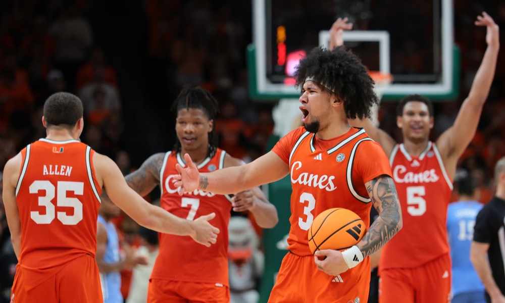 The Miami Hurricanes celebrate after defeating the North Carolina Tar Heels.
