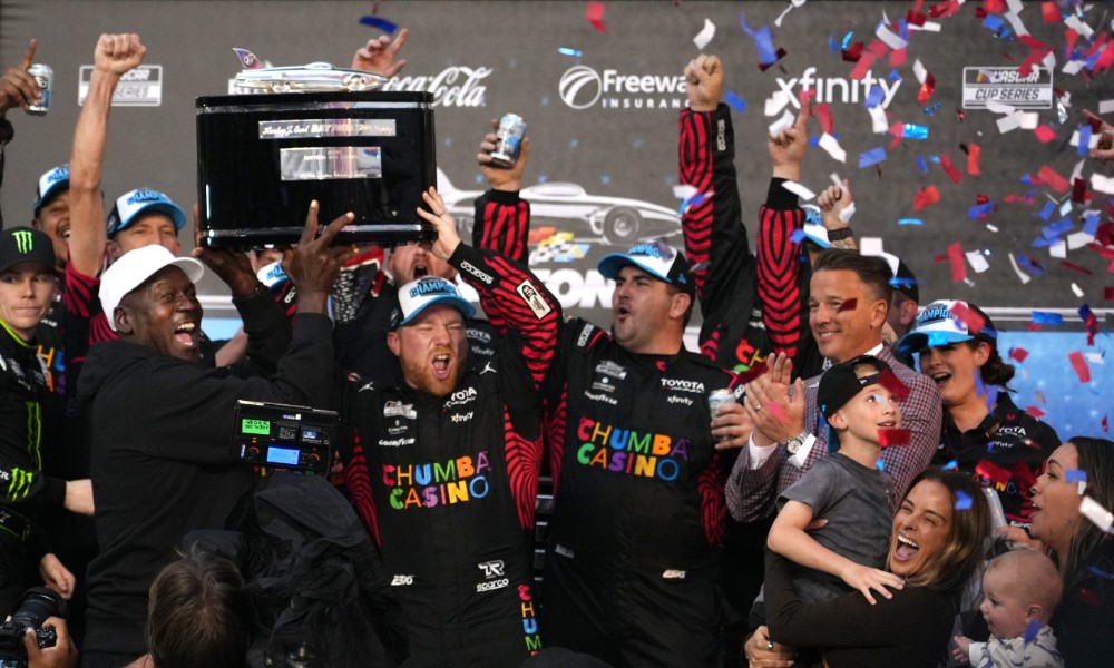 Michael Jordan celebrates Daytona 500 victory