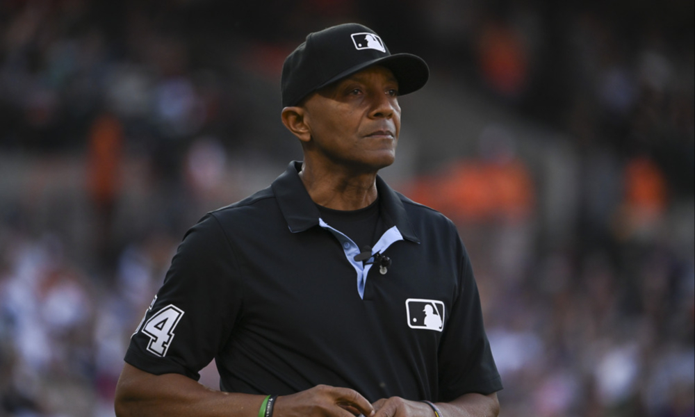 Closeup shot of longtime MLB umpire CB Bucknor.