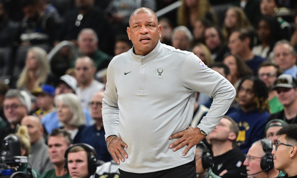 Closeup shot of Milwaukee Bucks head coach Doc Rivers.