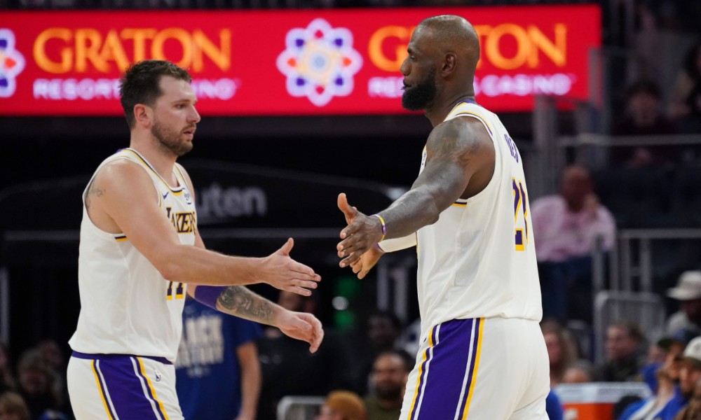 Luka and LeBron Lakers Warriors