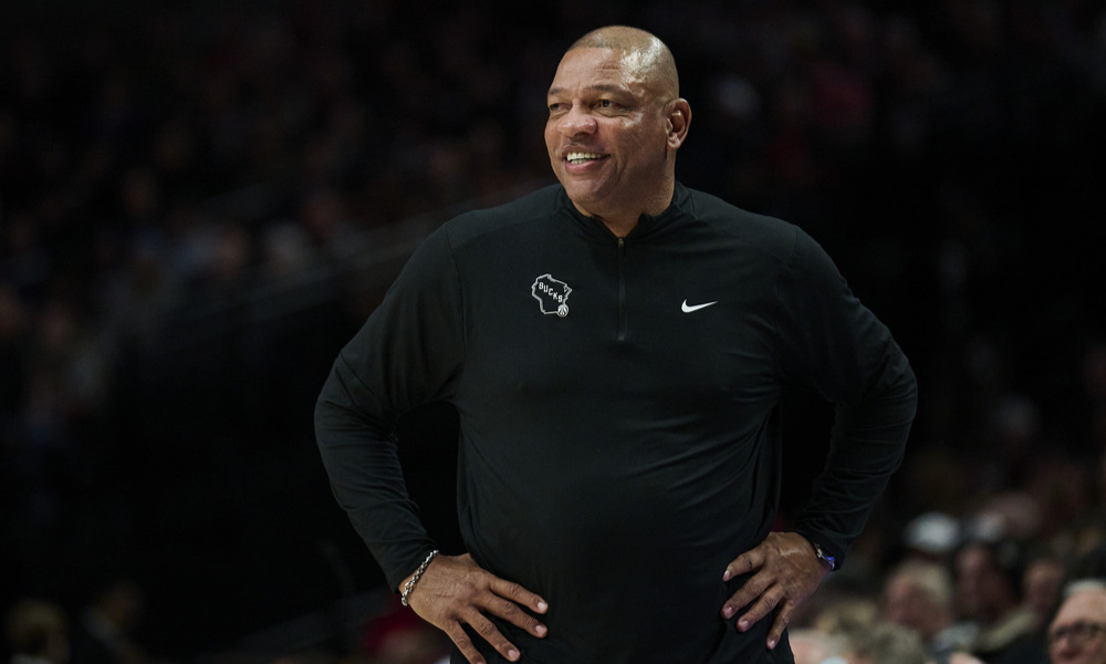 Closeup shot of Milwaukee Bucks head coach Doc Rivers.