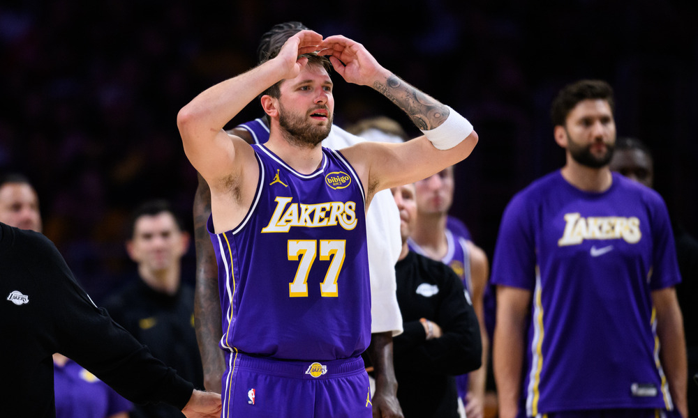 Closeup shot of L.A. Lakers star Luka Doncic.