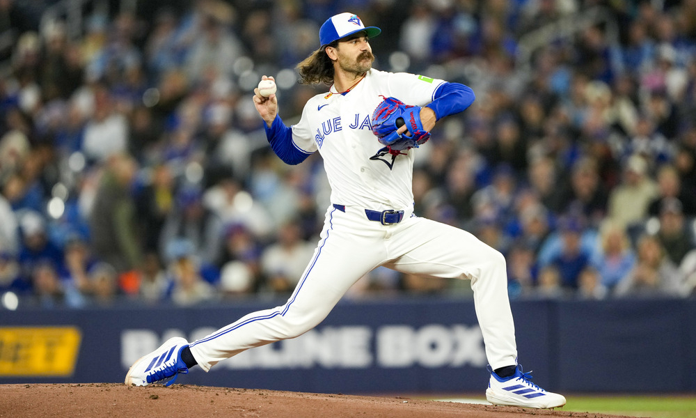 Toronto Blue Jays pitcher Dylan Cease throws a pitch.