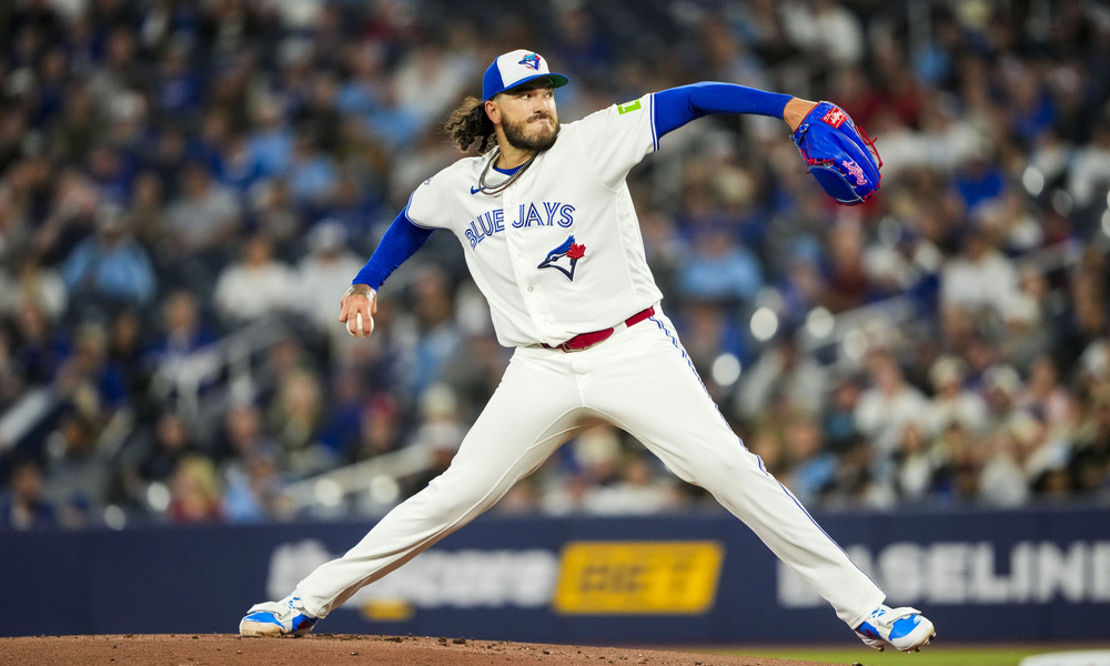 Closeup shot of Toronto Blue Jays pitcher Cody Ponce.