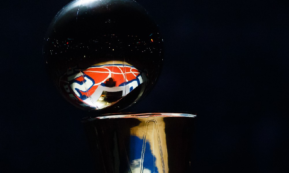 Championship trophy with Pistons logo