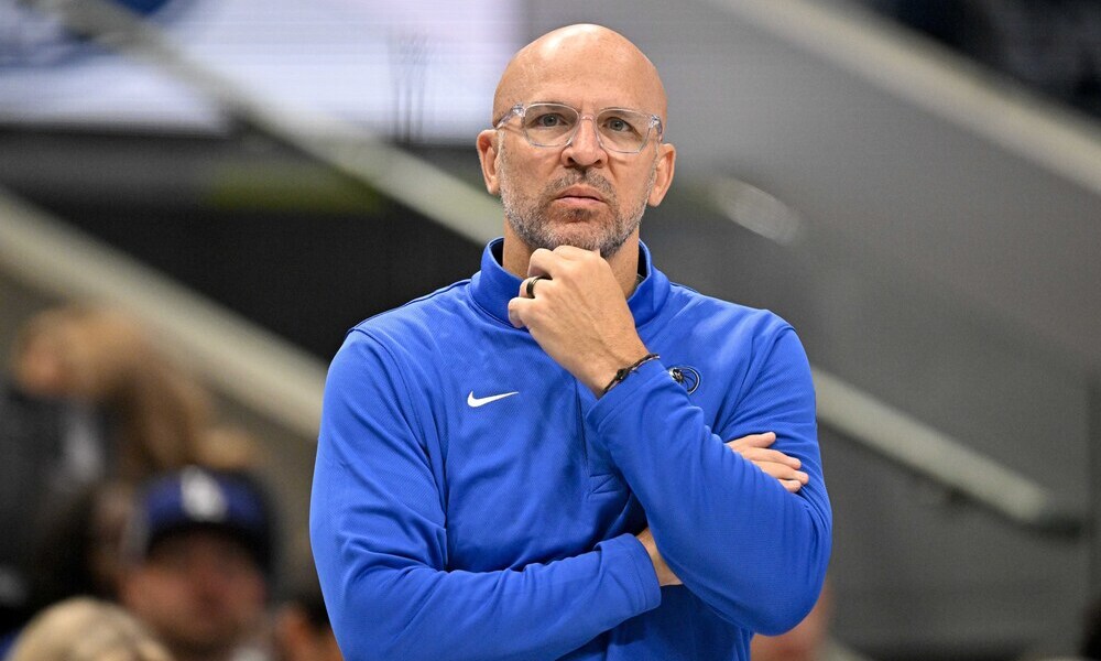 Closeup shot of Dallas Mavericks head coach Jason Kidd.