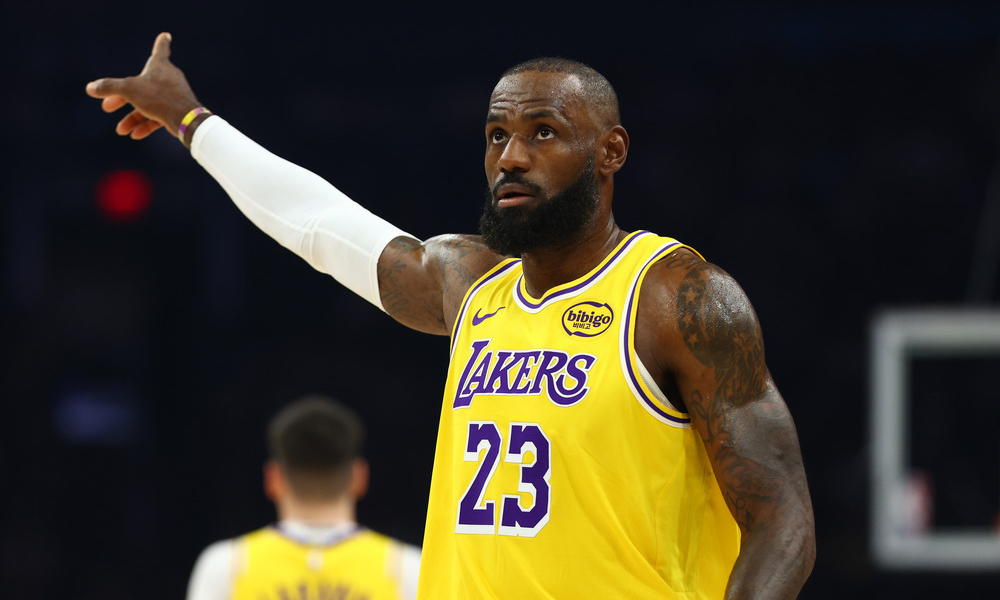 Closeup shot of L.A. Lakers star LeBron James.
