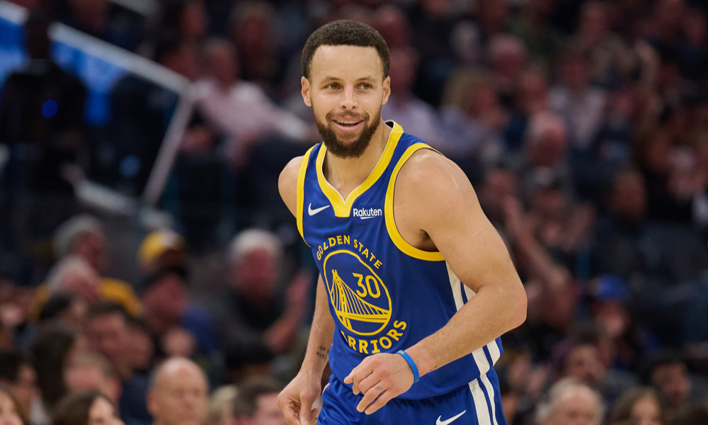 Closeup shot of Golden State Warriors star Stephen Curry.