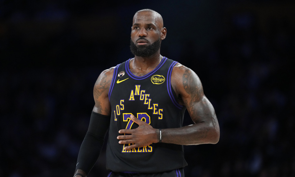 Closeup shot of L.A. Lakers star LeBron James.