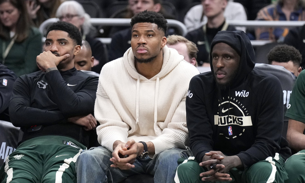 Closeup shot of Milwaukee Bucks star Giannis Antetokounmpo.