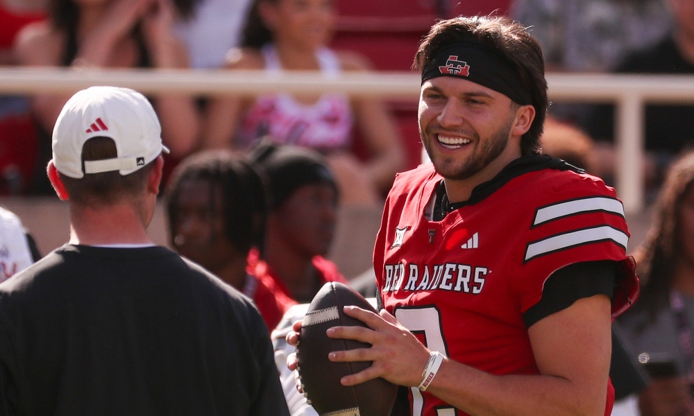 Texas Tech's Brendan Sorsby goes through warmups before the spring football game, Friday, April 17, 2026, at Jones AT&T Stadium.