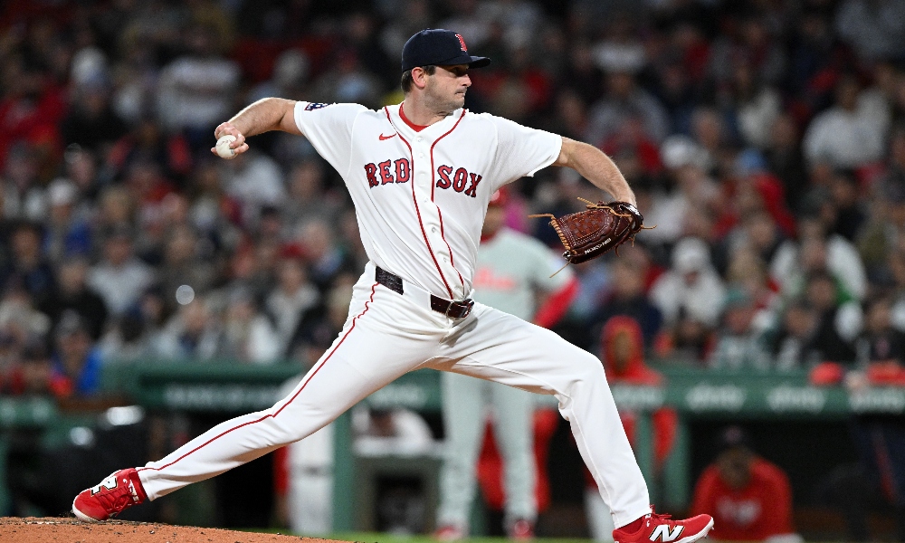 Boston Red Sox pitcher Garrett Whitlock (22) pitches against the Philadelphia Phillies during the eighth inning at Fenway Park. Mandatory Credit: Brian Fluharty-Imagn Images