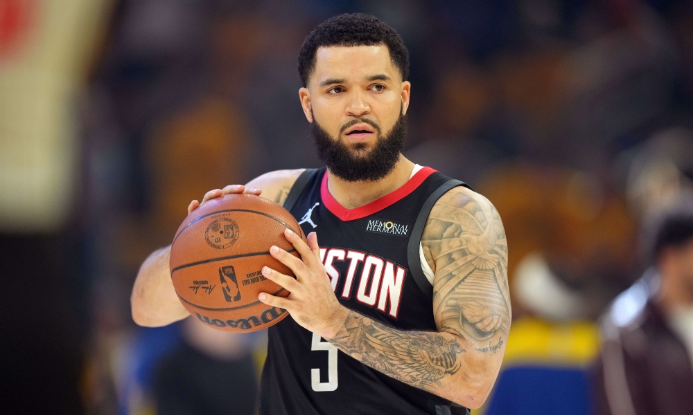 Houston Rockets guard Fred VanVleet (5) before game three of first round for the 2024 NBA Playoffs against the Golden State Warriors at Chase Center. Mandatory Credit: Darren Yamashita-Imagn Images