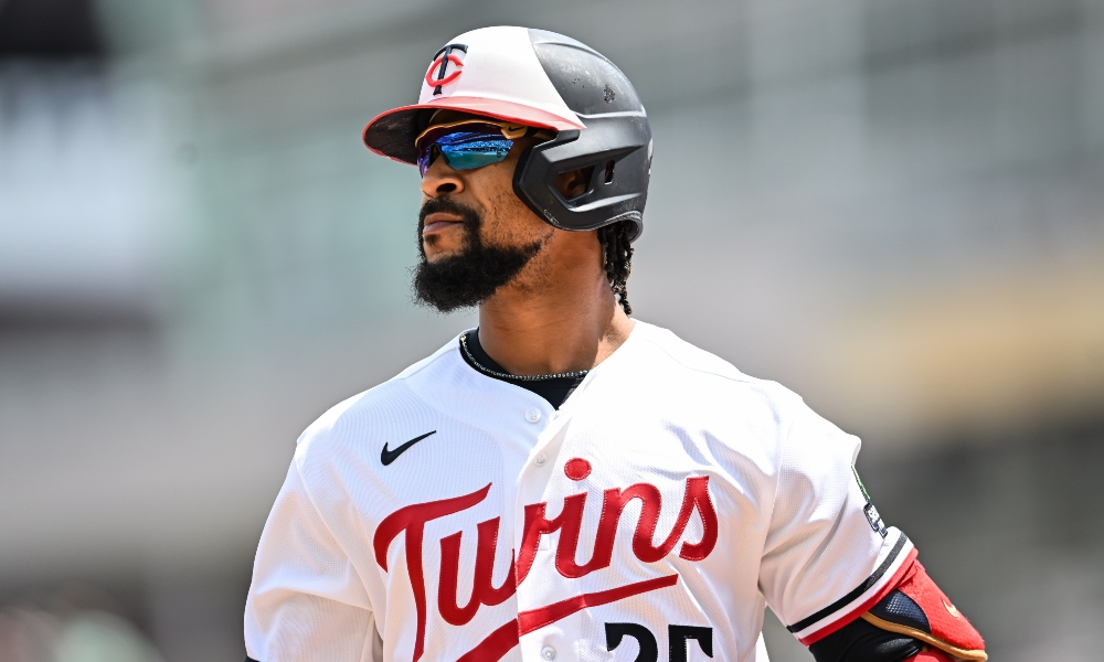 Minnesota Twins designated hitter Byron Buxton (25) looks on against the Colorado Rockies during the fourth inning at Target Field. Mandatory Credit: Jeffrey Becker-Imagn Images